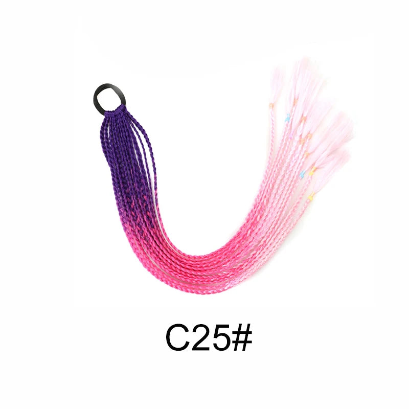 WIGSIN 24Inch Synthetic Long Ombre Rainbow Box Braid Ponytail Hair Extension for Women Rubber Band Hairstyle for Women