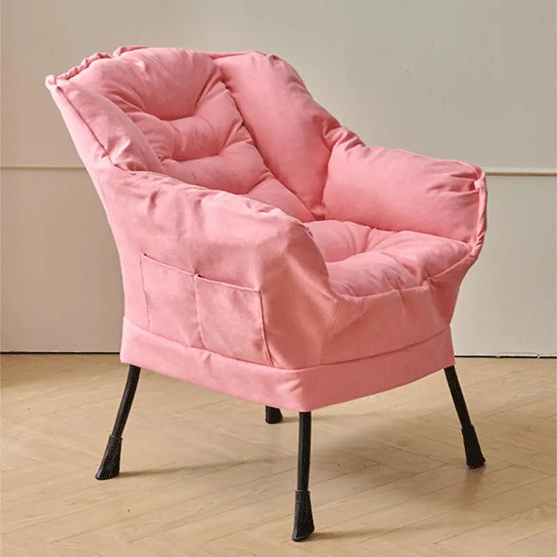 Costway Modern Polyester Fabric Lazy Chair Single Sofa Chair W Side Pocket Beige