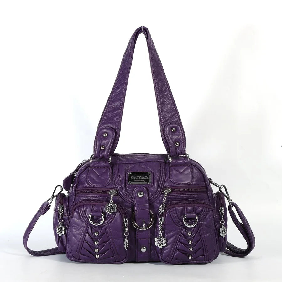 Angel kiss Women Handbags Satchel Top-handle Handbag PU Shoulder Bag Roomy Pocket  Pack Multi-pockets Shoulder Purse Bags