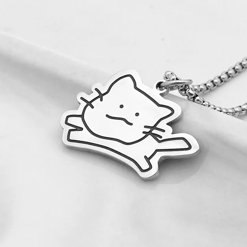 Scared Black Cat Pendant Necklace | Titanium Steel K-Pop Fashion Chain for Men & Women