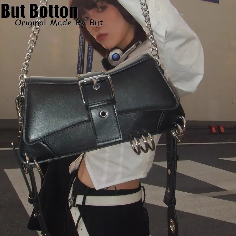 women Y2k girl Vintage Harajuku Punk Advanced Design Rivet spike Chain One Shoulder Handbag Women’s stempunk Tote Crossbody Bags