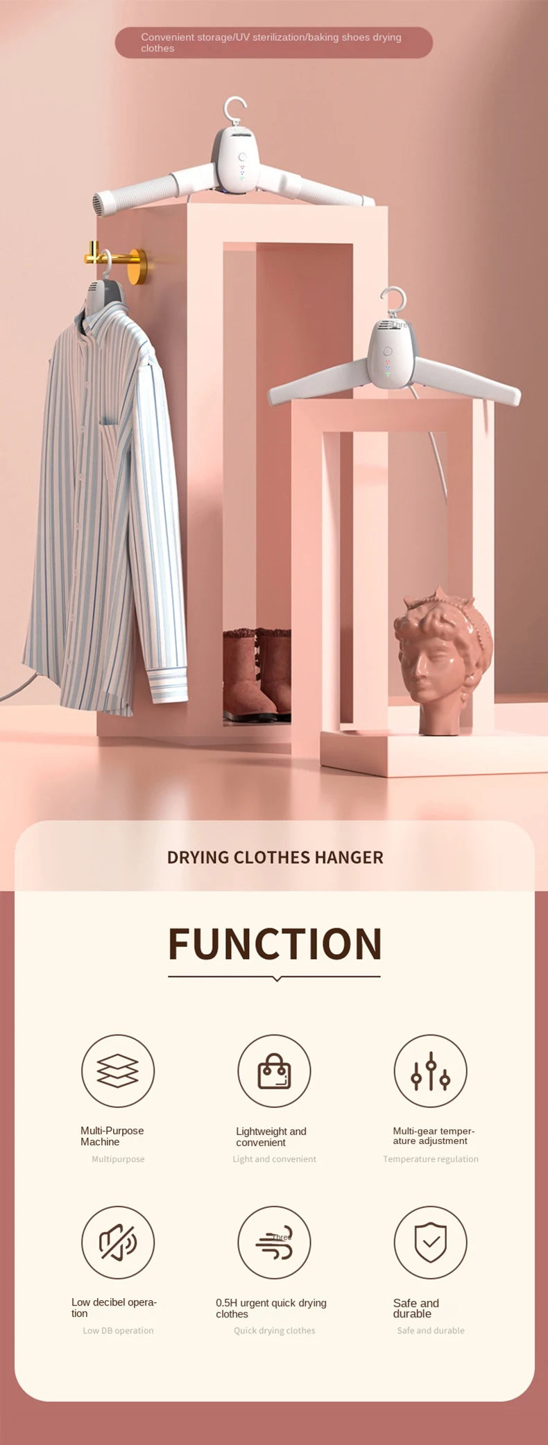 Portable Clothes Dryer Drying Hanger Electric Shoes Clothes Drying Rack Foldable Heater Hanger Machine Travel Laundry Dryer