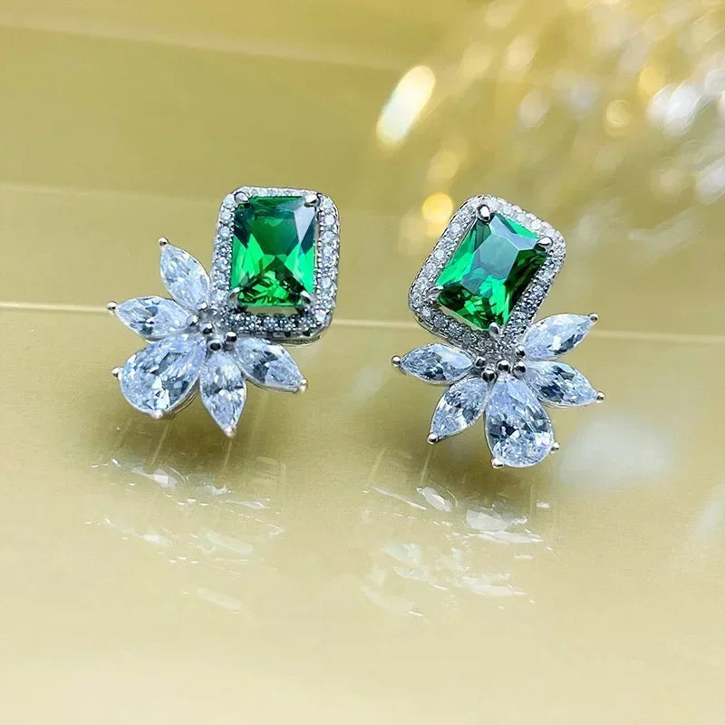 Green Crystal Drop Earrings | Elegant Zirconia Luxury Jewelry for Women