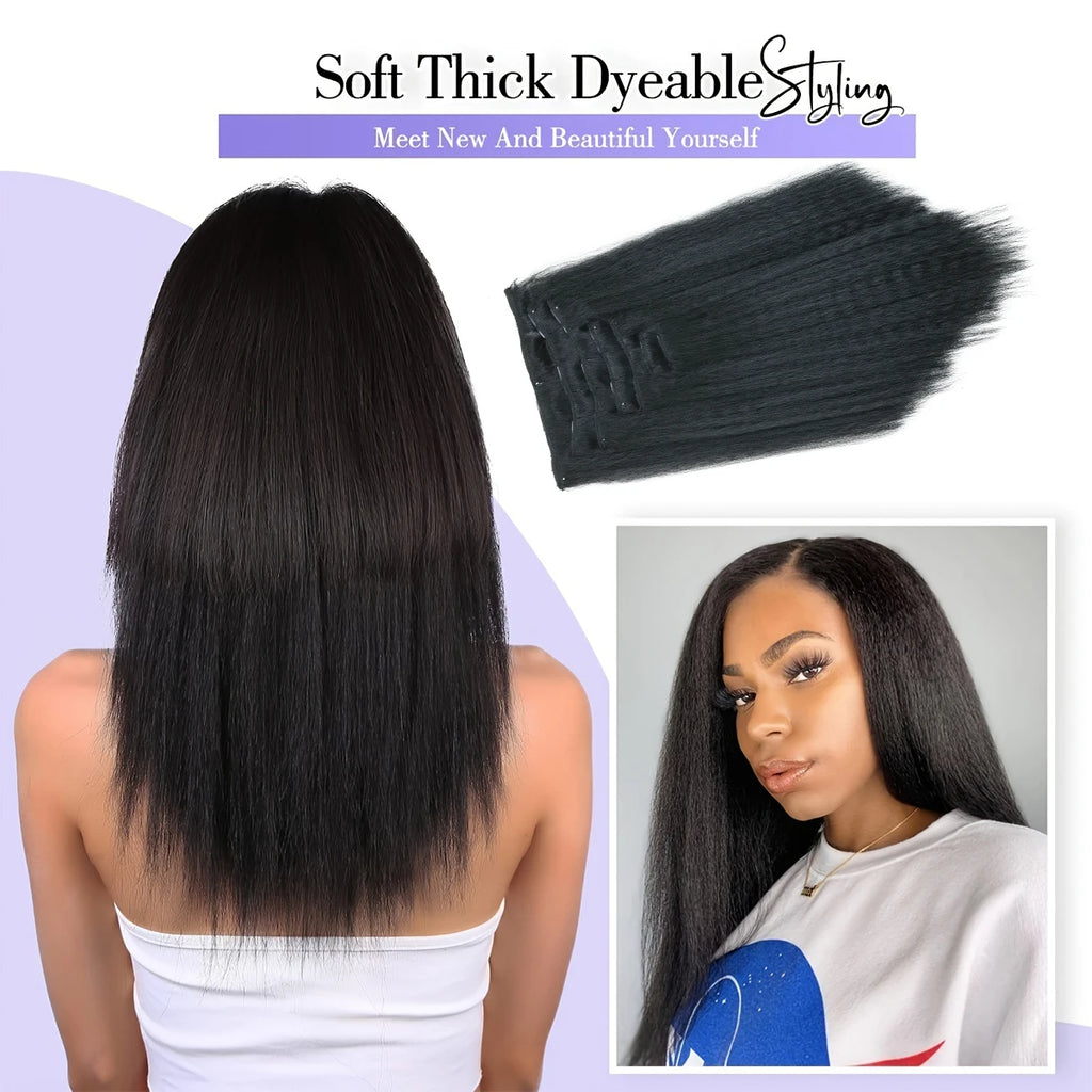 LANSA Synthetic Hair Yaki Clip In Hair Extensions Yaki Straight 7Pcs/set 16Clip-In Hairpieces For Black Women