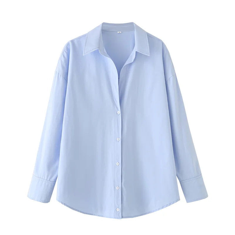 HXAO 2025 Women's Shirt Long Blue Shirt Women Spring Long Sleeve Oversize Shirts Blouses Korean Style Casual Button Up Shirts
