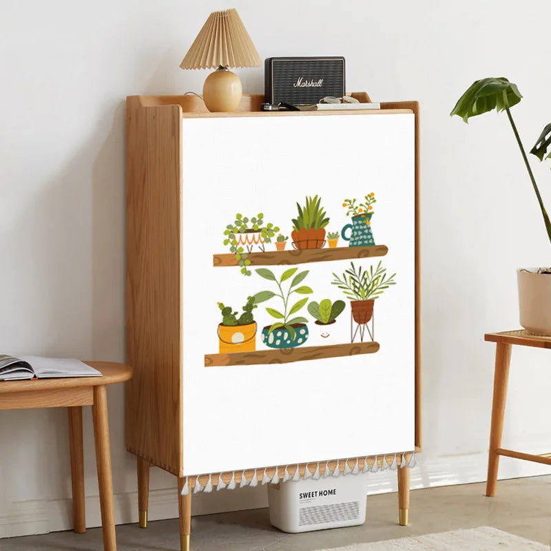 Nature Plant Potted Nordic Cabinet Short Curtains Punch-free Half-curtain Dust Cover Shoe Shelf Kitchen Storage Shelf Curtains
