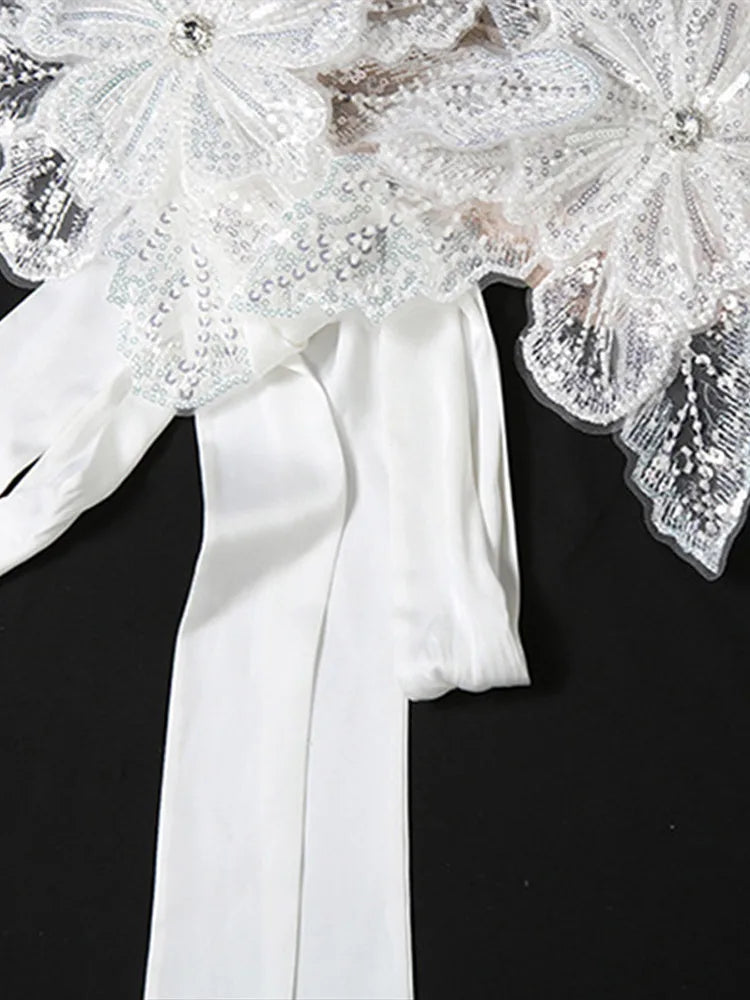 Sexy 3D Flower Vest Skirt Sets Women Slim Sequin Lace Up Crop Tops High Split Long Skirts 2026 Summer Lady Vacation Outfits