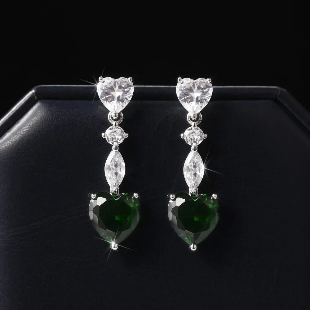 Green Crystal Drop Earrings | Elegant Zirconia Luxury Jewelry for Women