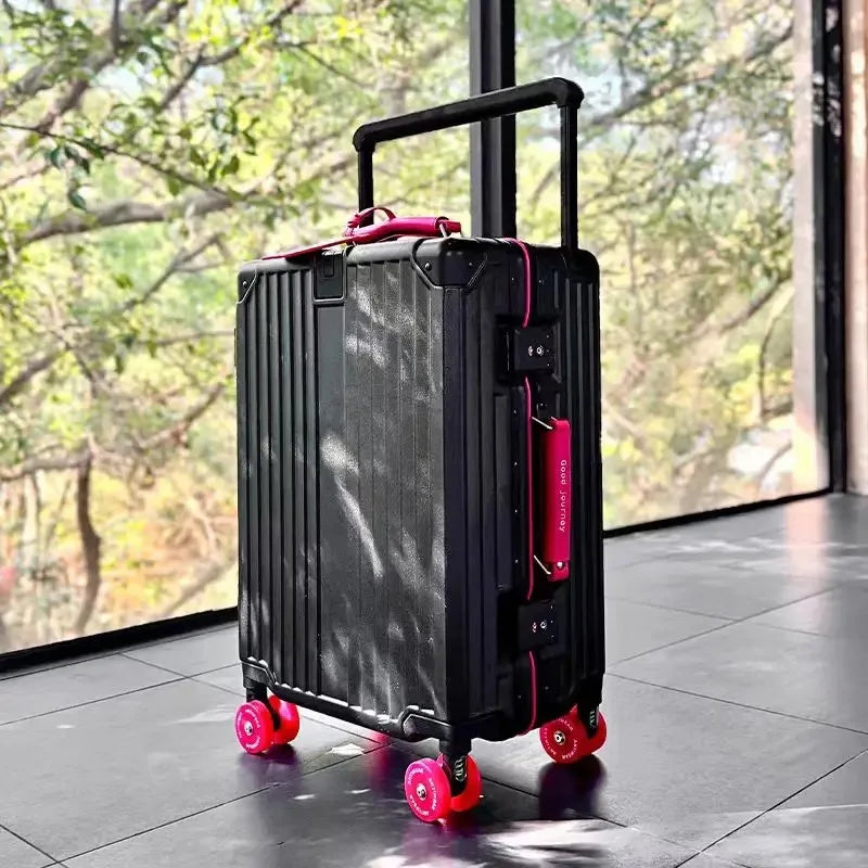 Aluminum Frame Wide Handlebar Rolling Luggage with Colorful Silent Spinner Wheels and TSA Lock Large Capacity Trolley Suitcase