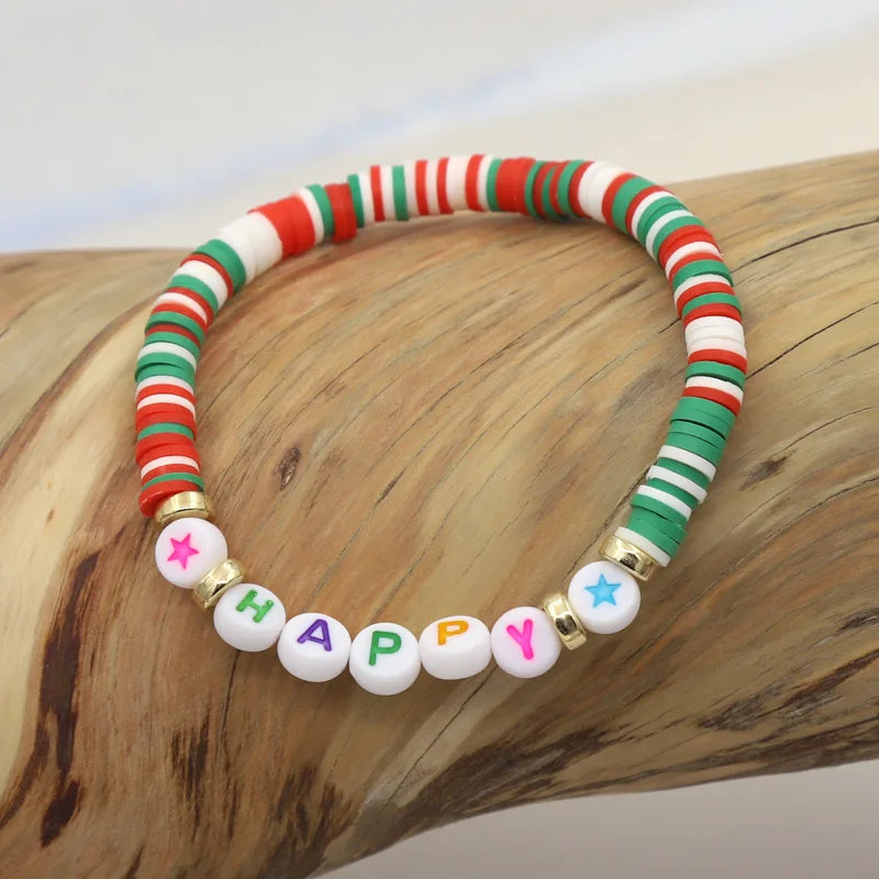 Multicolor Clay Beaded Letter Bracelet | Custom Friendship & Love Boho Jewelry