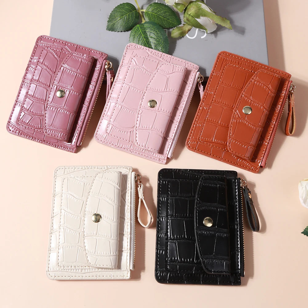 Women Small Coin Purse PU Leather Fashion Short Wallet Solid Color Casual Money Wallet Daily Bag for Ladies
