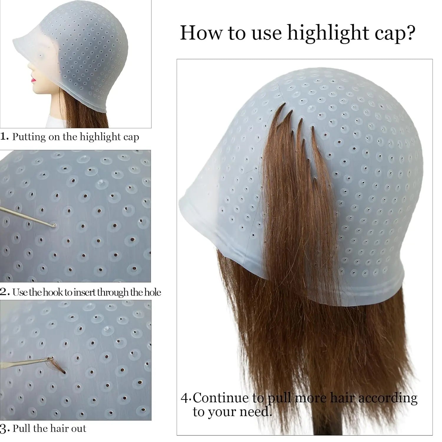 2pcs Reusable Silicone Hair Staining Cap Multicolor Hair Coloring Dye Cap with Hook Silicone Hair Coloring Cap for Home Salon