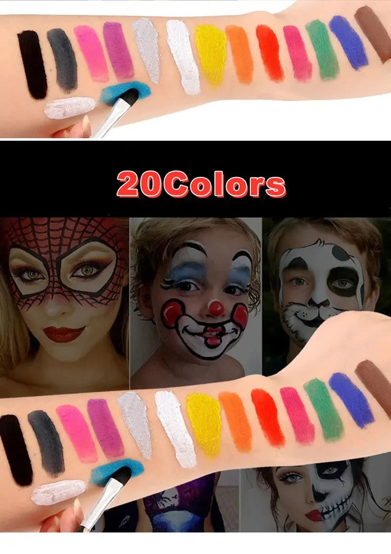 20 Color Sfx Children's Adult Painting Set Halloween Party Makeup Fancy Dress Beauty Palette Face Body Painting Oil and Brush