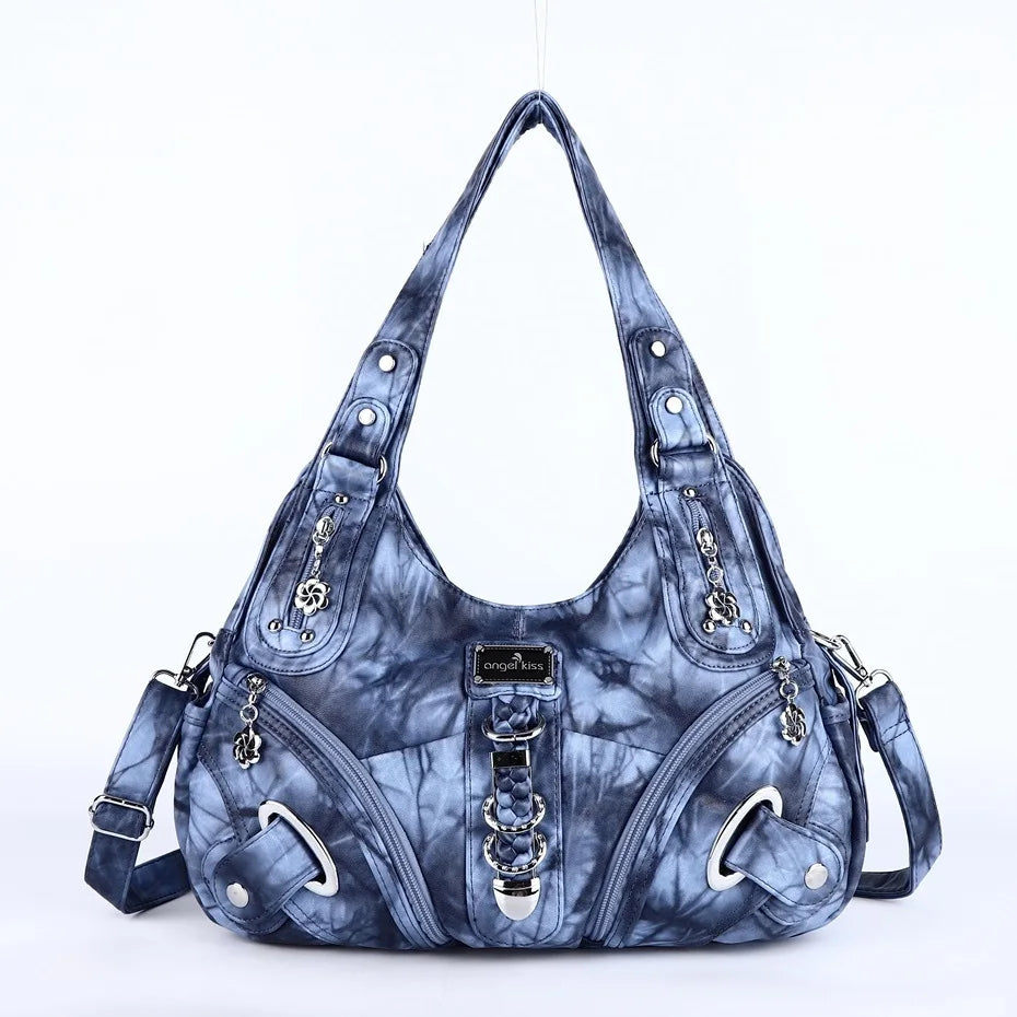 Angel kiss Women Handbags Fashion Shoulder Bag Large Black Tote Top-handle Shopping Pack Multiple Pockets Satchel Lady  Purse