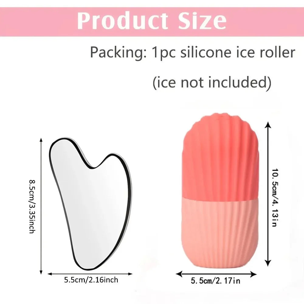 Ice Face Roller + Stainless Steel Gua Sha Set – Facial Massage Tools (1–3 pcs)