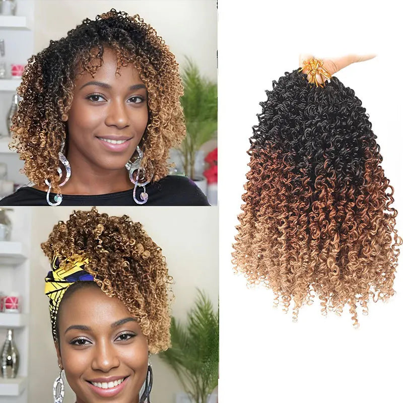 8" Yanky Twist Crochet Hair Ombre Brown Spring Twist Hair Senegalese Twist Crochet Hair with Curly Ends Synthetic Crochet Braids