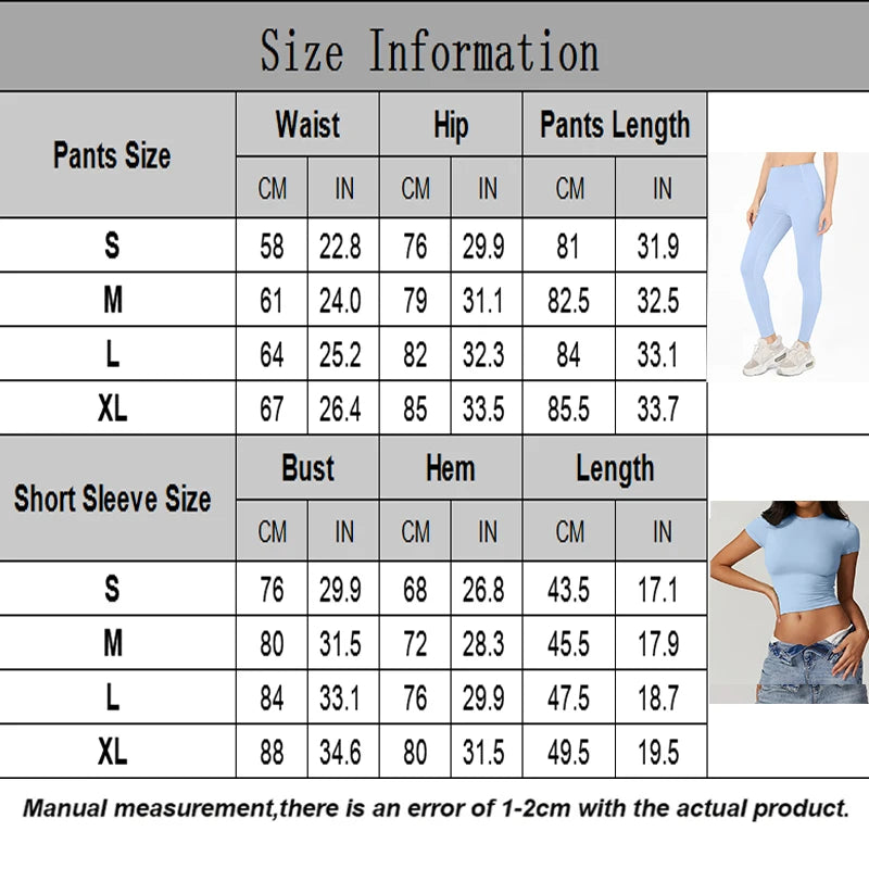 Women’s Seamless Yoga Set – Short Sleeve Crop Top & High-Waist Leggings