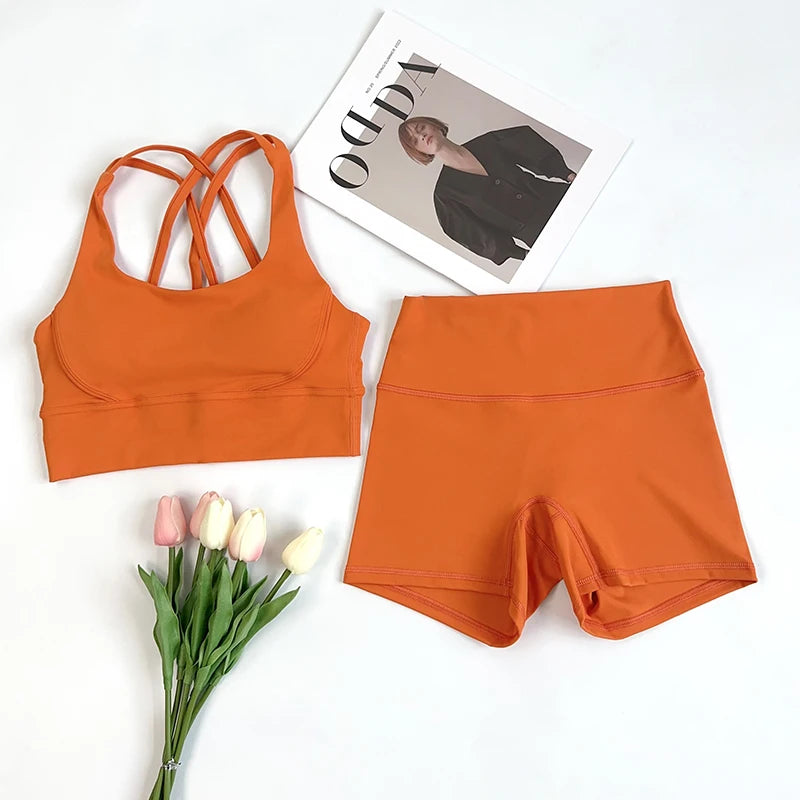 ZOCI 2-Piece Naked-Feel Yoga Set — Strappy Sports Bra & High-Waist Shorts for Women