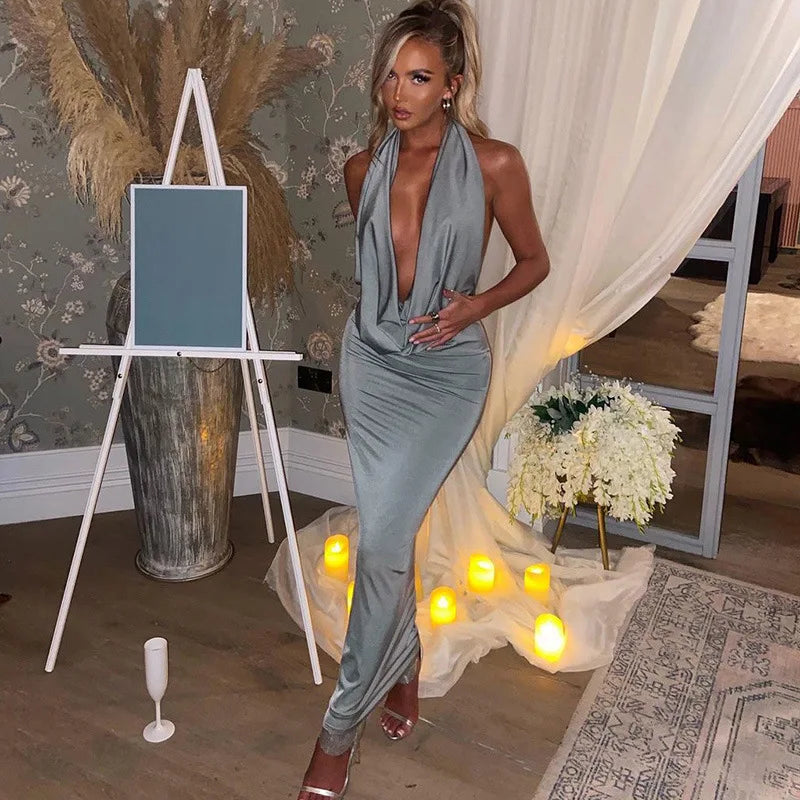 Dulzura Autumn Women Halter Backless Midi Dress For Women Bodycon Sexy Party Elegant Outfits Evening Birthday Clothes Y2K 2024