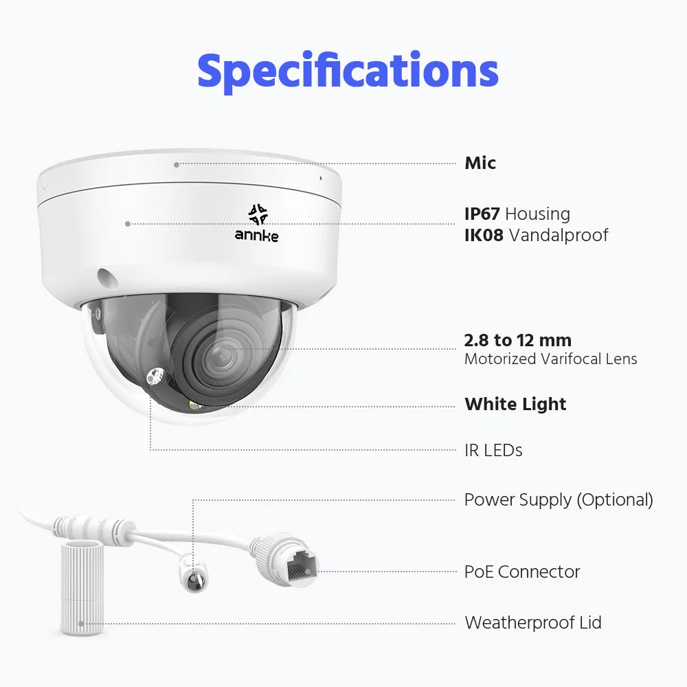 ANNKE H.265+ 4K Ultra HD IP Camera 4X Optical Zoom Dome Camera Home 8MP Night Vision Security Camera 2.8mm poe camera outdoor 4k