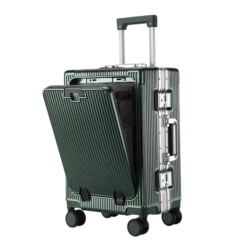 Front-Opening Carry-On Luggage with USB Port & Aluminum Frame