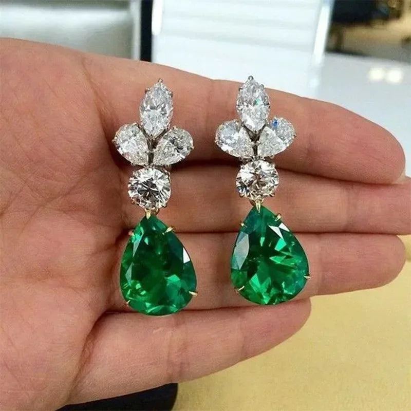 Green Crystal Drop Earrings | Elegant Zirconia Luxury Jewelry for Women