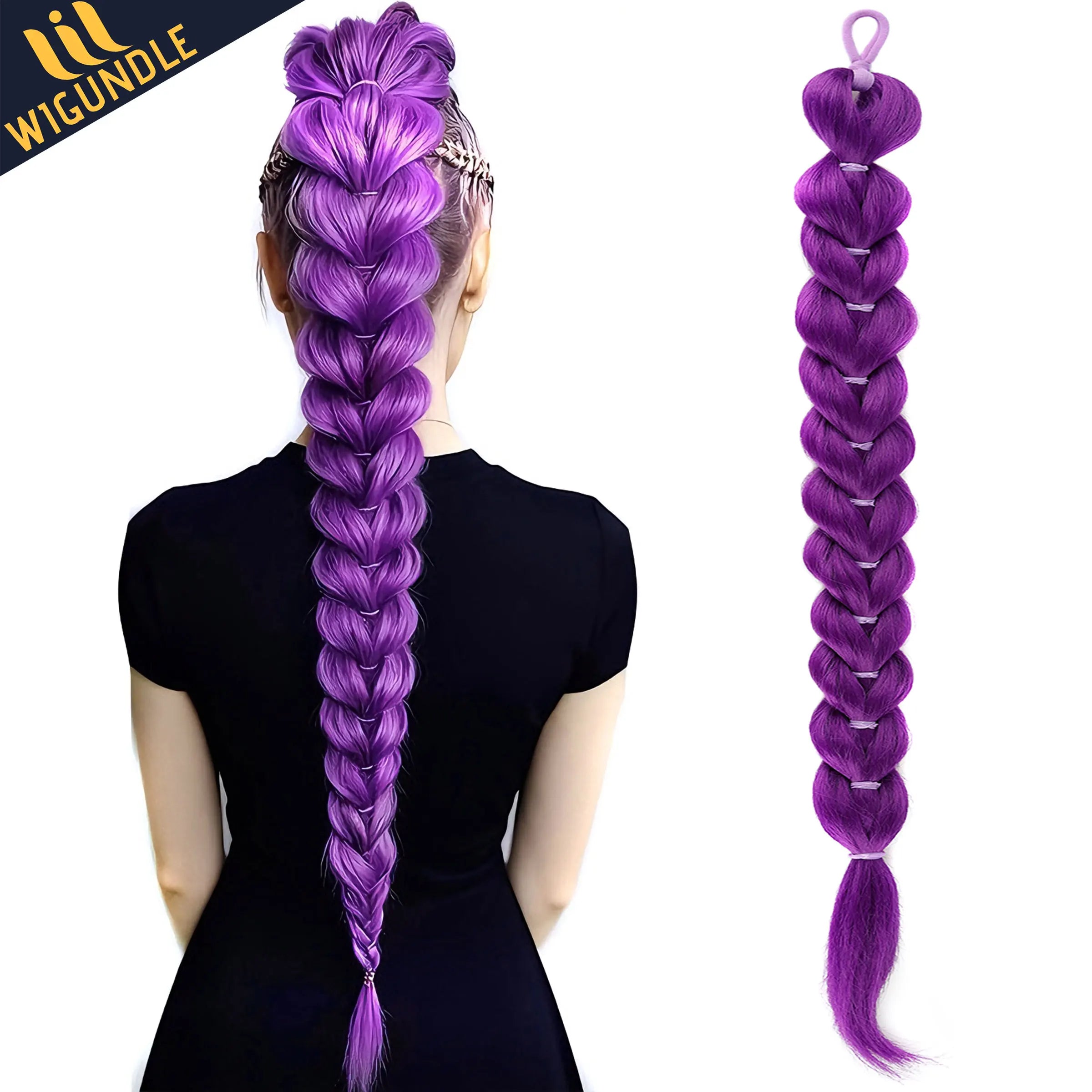 Ru mi Synthetic Braids Purple Hair Ponytail Costume Hairstyle 26inch Long Ponytail with Clips for Kids Girls Halloween Christmas