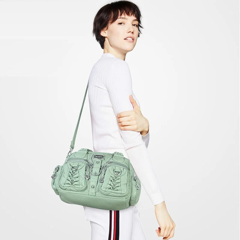 Angel kiss Women Handbags Satchel Top-handle Handbag PU Shoulder Bag Roomy Pocket  Pack Multi-pockets Shoulder Purse Bags