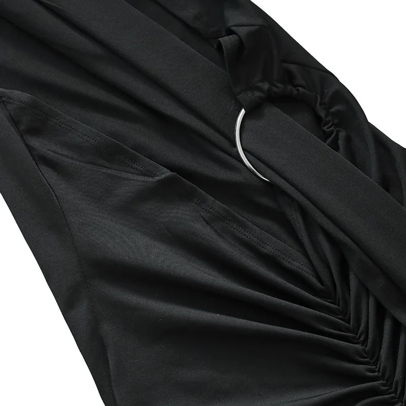 Women's One-Shoulder Sleeveless Maxi Dress Adjustable Scarf Loop Ruched Backless Bodycon Festival Party Outfit Elegant Long Gown