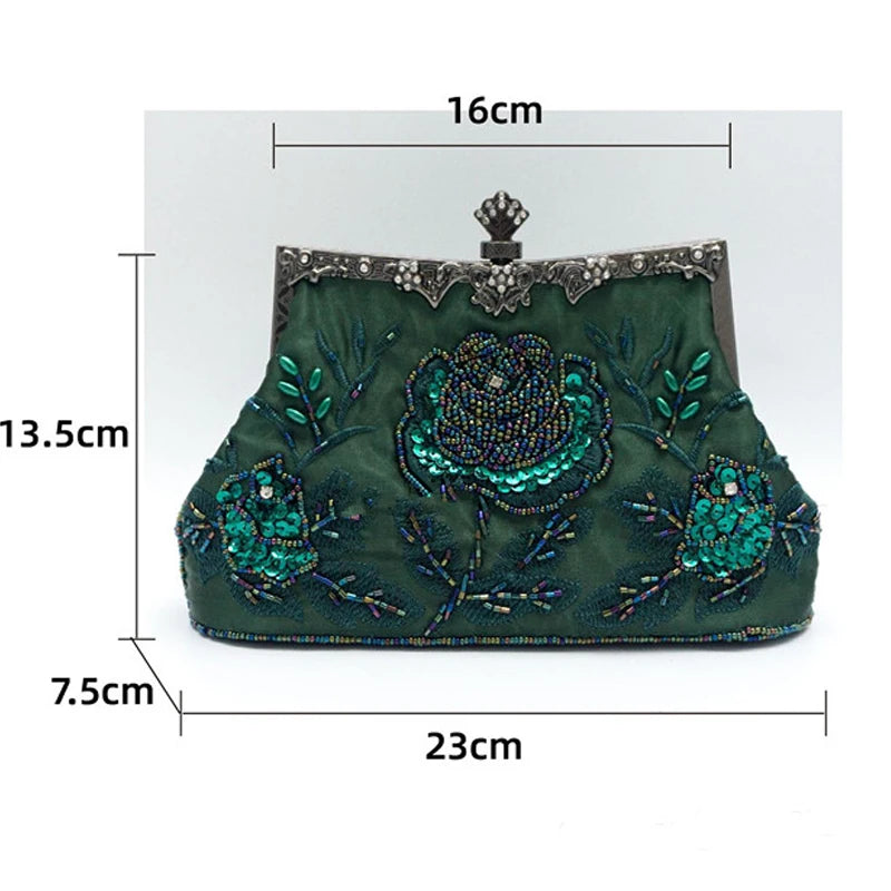 SHELKSBAG 1920s Gatsby Women Vintage Clutch Bags Luxury Beaded Wedding Evening Party Handbags Elegant Small Shoulder Chain Bag