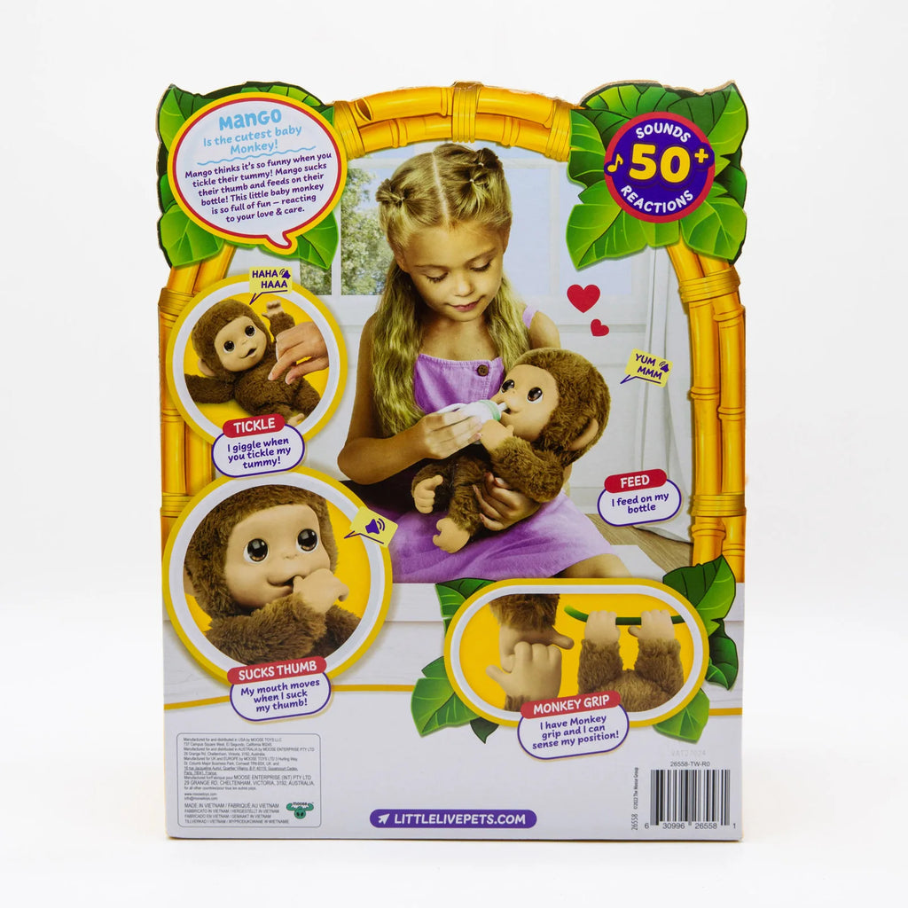 Little Live Pets My Baby Monkey “Mango” | Interactive Electronic Plush Toy with Sounds (Collectible Kawaii Figure)