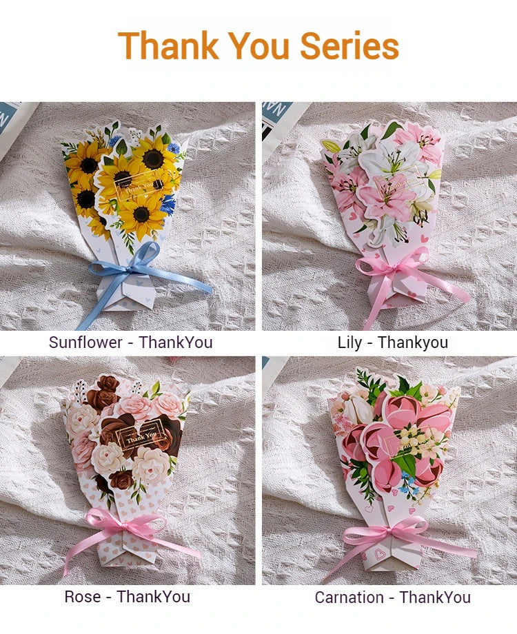 3D Carnation Bouquet Greeting Card — Hot-Stamped, Foldable Keepsake (11.5 × 17 cm)