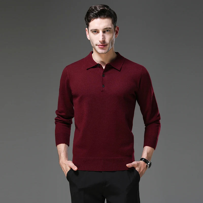 Top Grade Anti-Pilling New Fashion Men Knit Pullover Turndown Collar Autum Winter Slim Fit Warm Sweater Business Casual Jumper