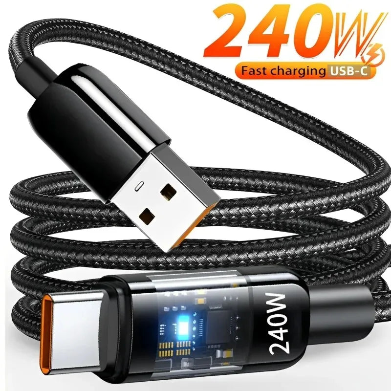 240W QC 3.0 USB to Type C Super Fast Charging Cable For Samsung Xiaomi Huawei OPPO LED Digital Display Phone Charger Data Cord