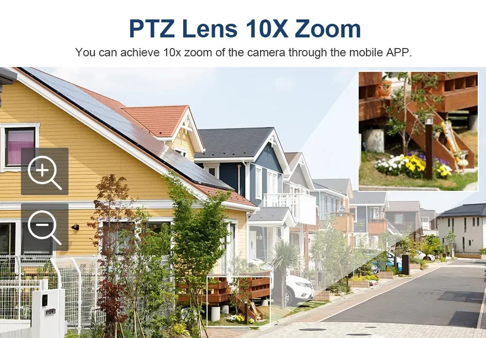 Outdoor 10K WiFi6 Camera 20MP 10X Optics Zoom Three Screen Four Len PTZ Automatic Tracking 6K Dual Lens Waterproof Security CCTV
