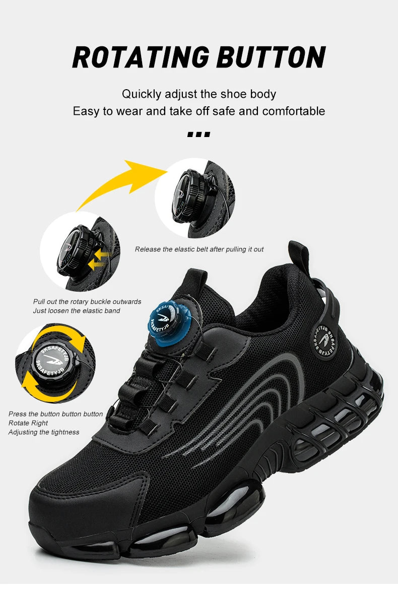Rotary Buckle Work Safety Shoes For Men and Women Air Soft Sole Lightweight Protective Work Sneakers Men Breathable Boots