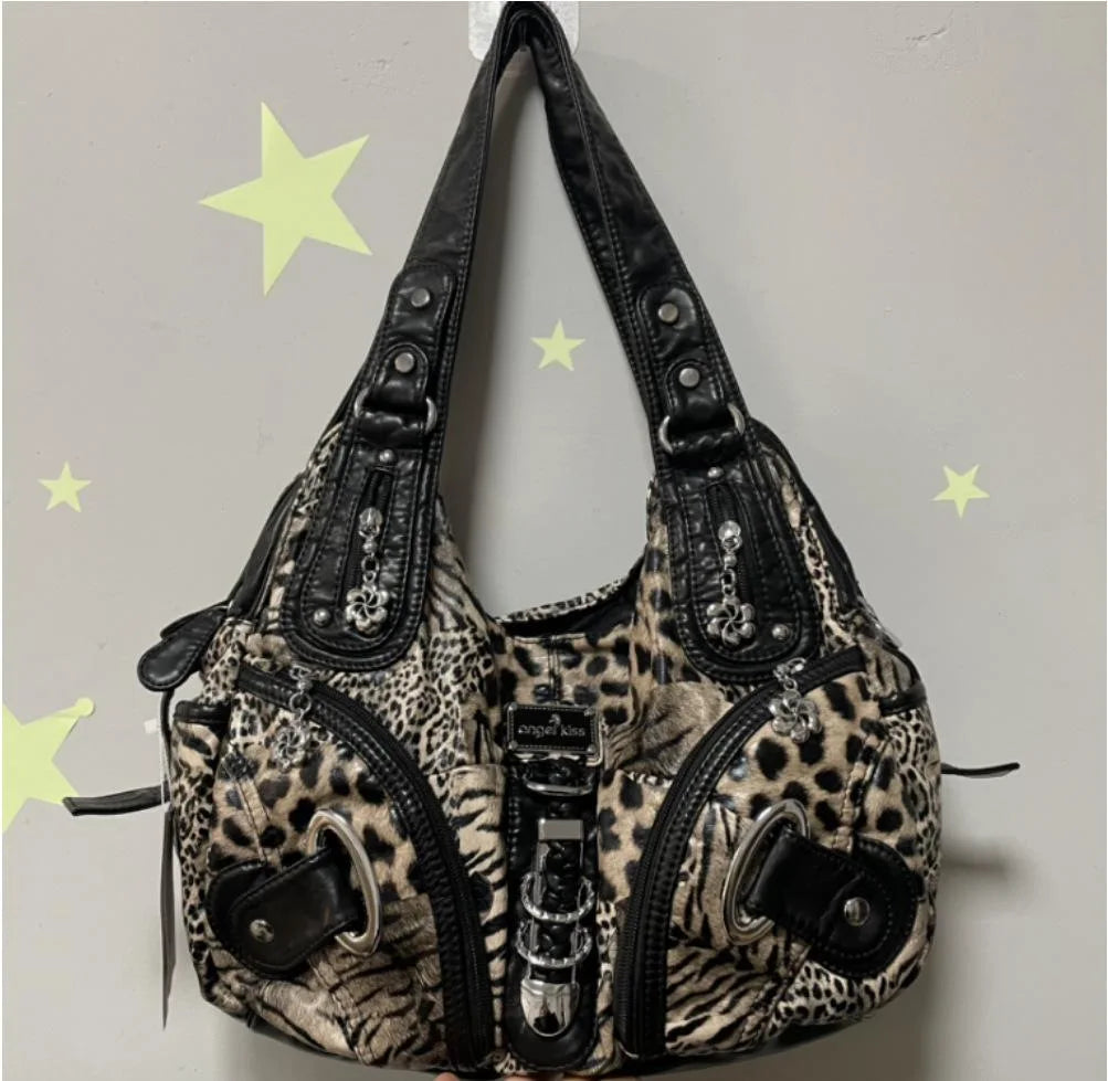 Angelkiss Women Handbags Leopard Bag Top-handle Handbag Fashion Satchel Dumpling Pack Shoulder Bag Tote Bag Hobos Large Purse
