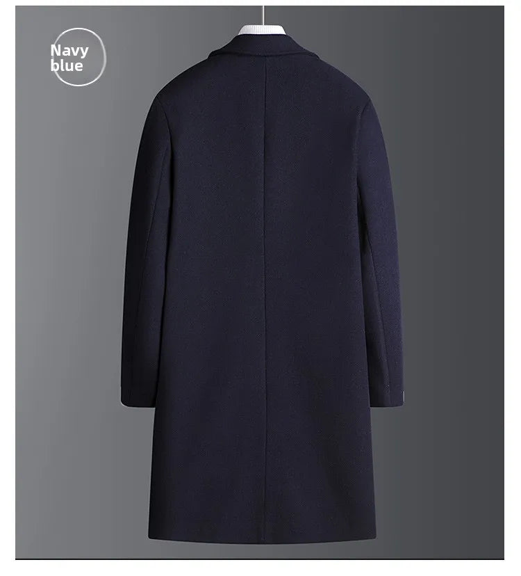 2025 Autumn/Winter New Lapel Woolen Coat for Men, Slim Fit, Korean Style, Mid-Length Coat for Young and Middle-Aged Men