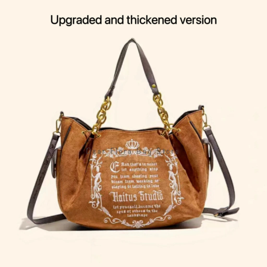 Y2K Women Pink Vintage Gothic Tote Bag Aesthetic Large Capacity Embroidery Letter Retro Ladies Grunge Chain Travel Shoulder Bags