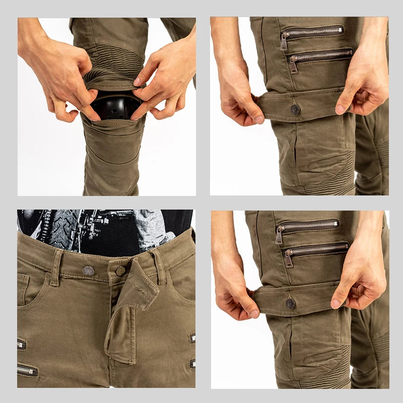 New Double Zipper Metal Style Motocross Moto Trousers Men For Woman Outdoor Riding Jeans With Protective Gear Motorcycle Pants