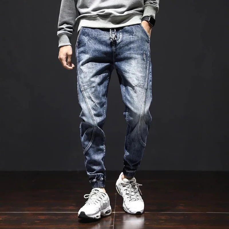 Autumn Jeans Elastic Waistband Mens Baggy Jeans Harun Pants Workwear  Retro Men's Skinny Jeans Tapered Jeans