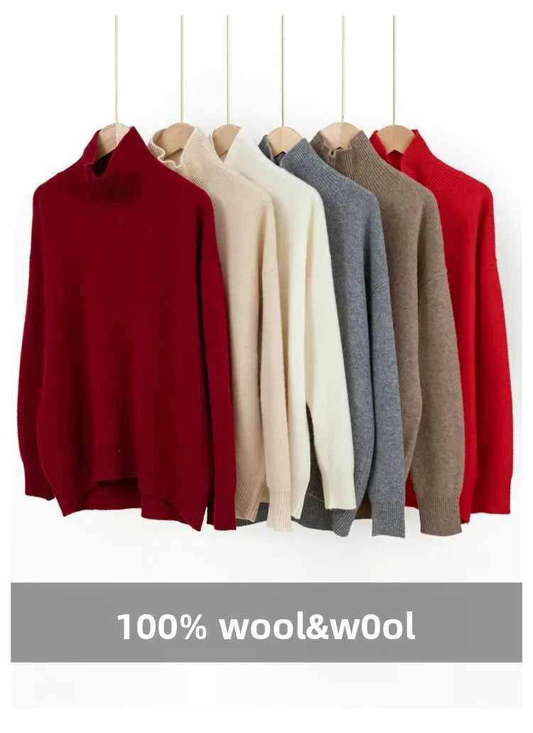 Women’s Loose Fit Turtleneck Wool Sweater – Cozy Oversized Knit, Layering Pullover (Inclusive Sizing)