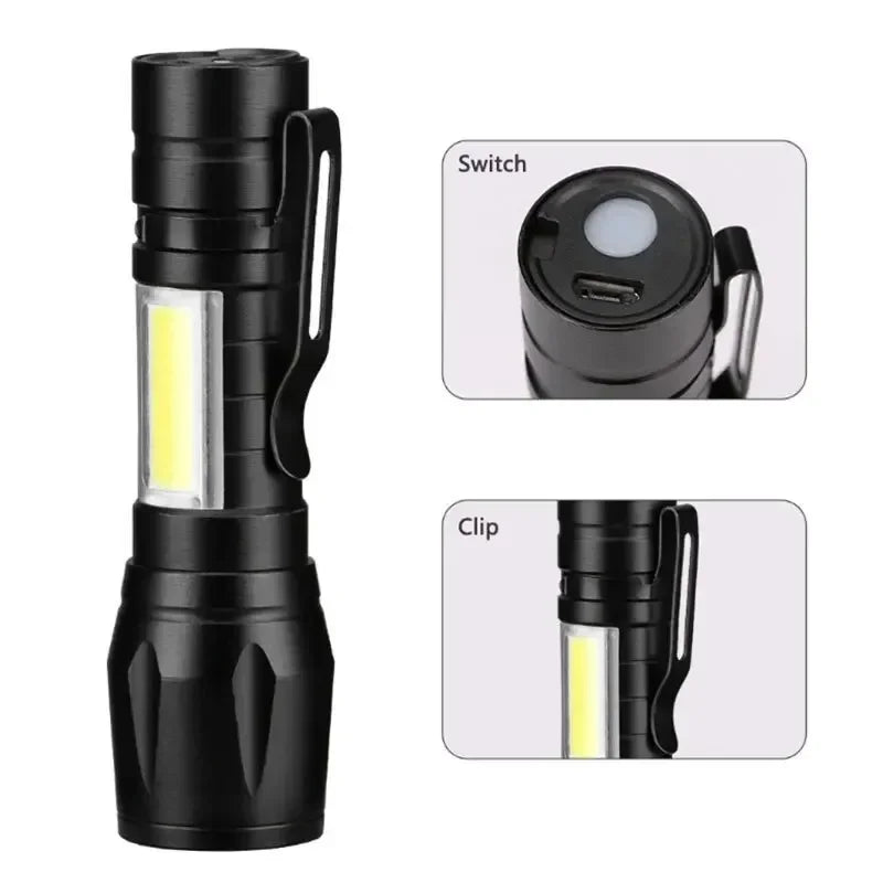 1-5PCS Mini LED Flashlight Zoom Torch COB+XPE Lamp Built-in Battery Lamp Outdoor Waterproof Emergency Pocket Light With Pen Clip
