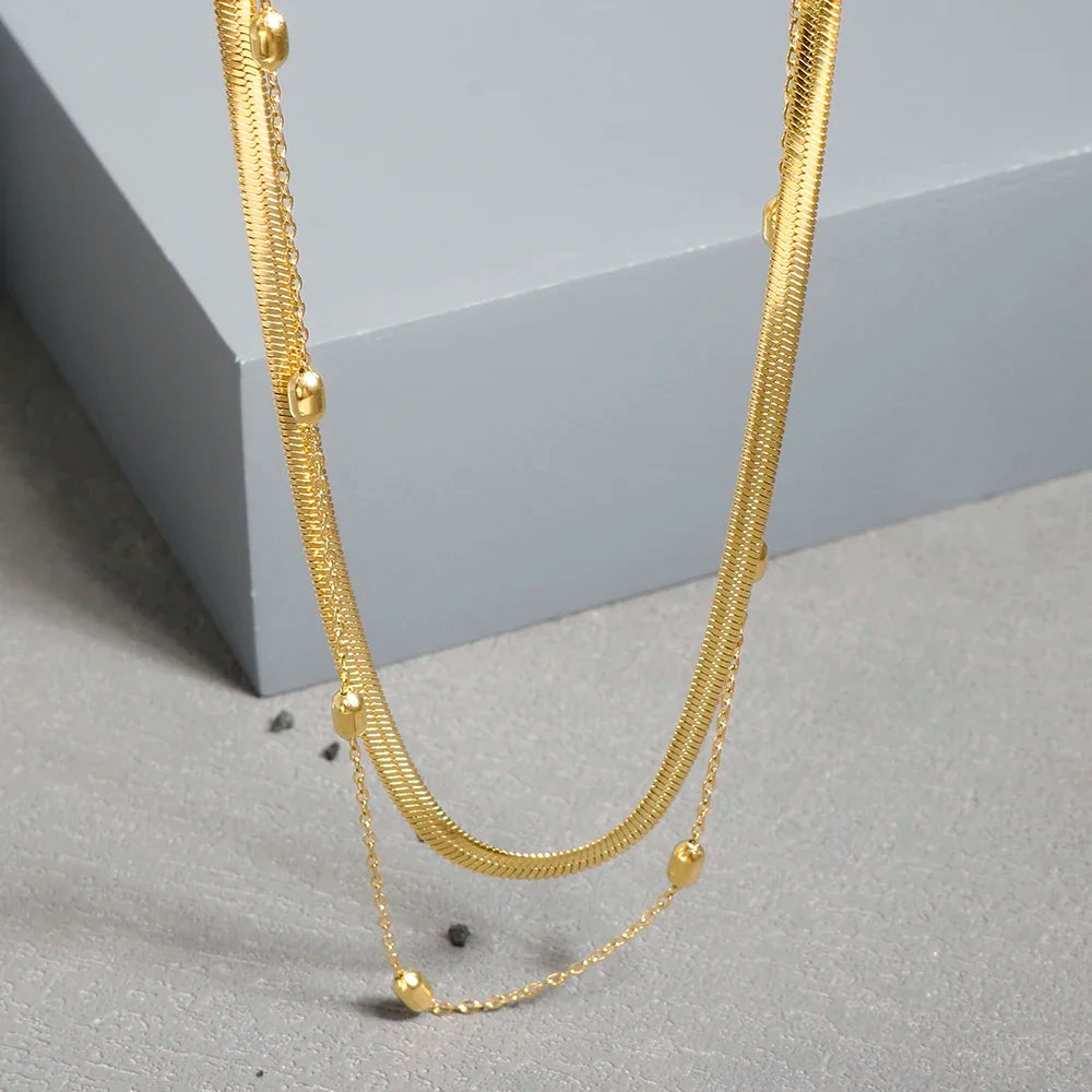 Merci Girl 18K Gold-Plated Triple-Layer Pendant Necklace — Stainless Steel, Waterproof & Colorfast