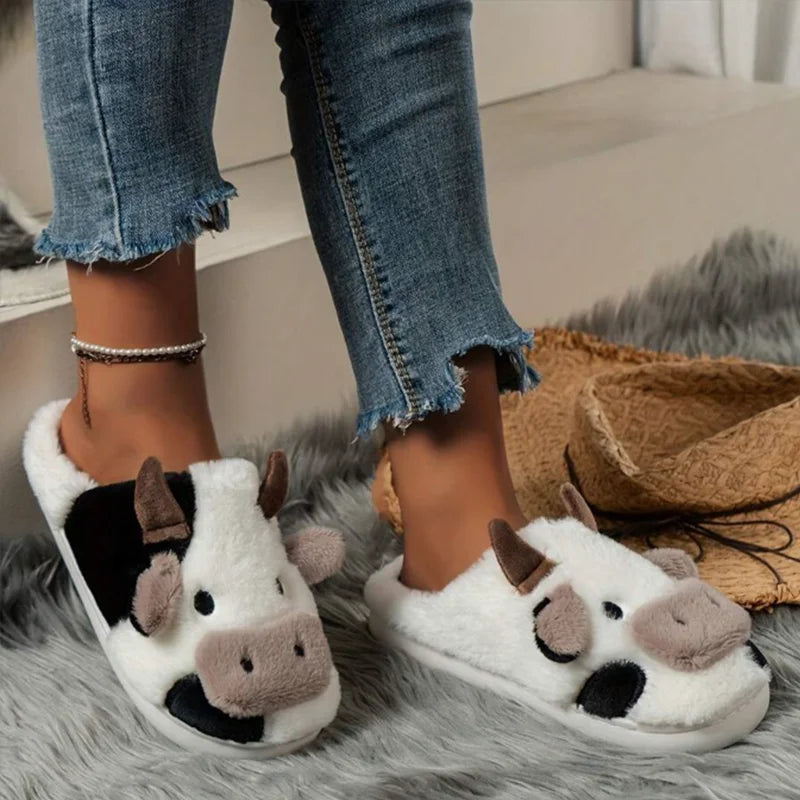 Soft Cow Slippers for Women - Cozy Animal-Themed Home Shoes Fluffy Winter Shoes for Women House Slippers