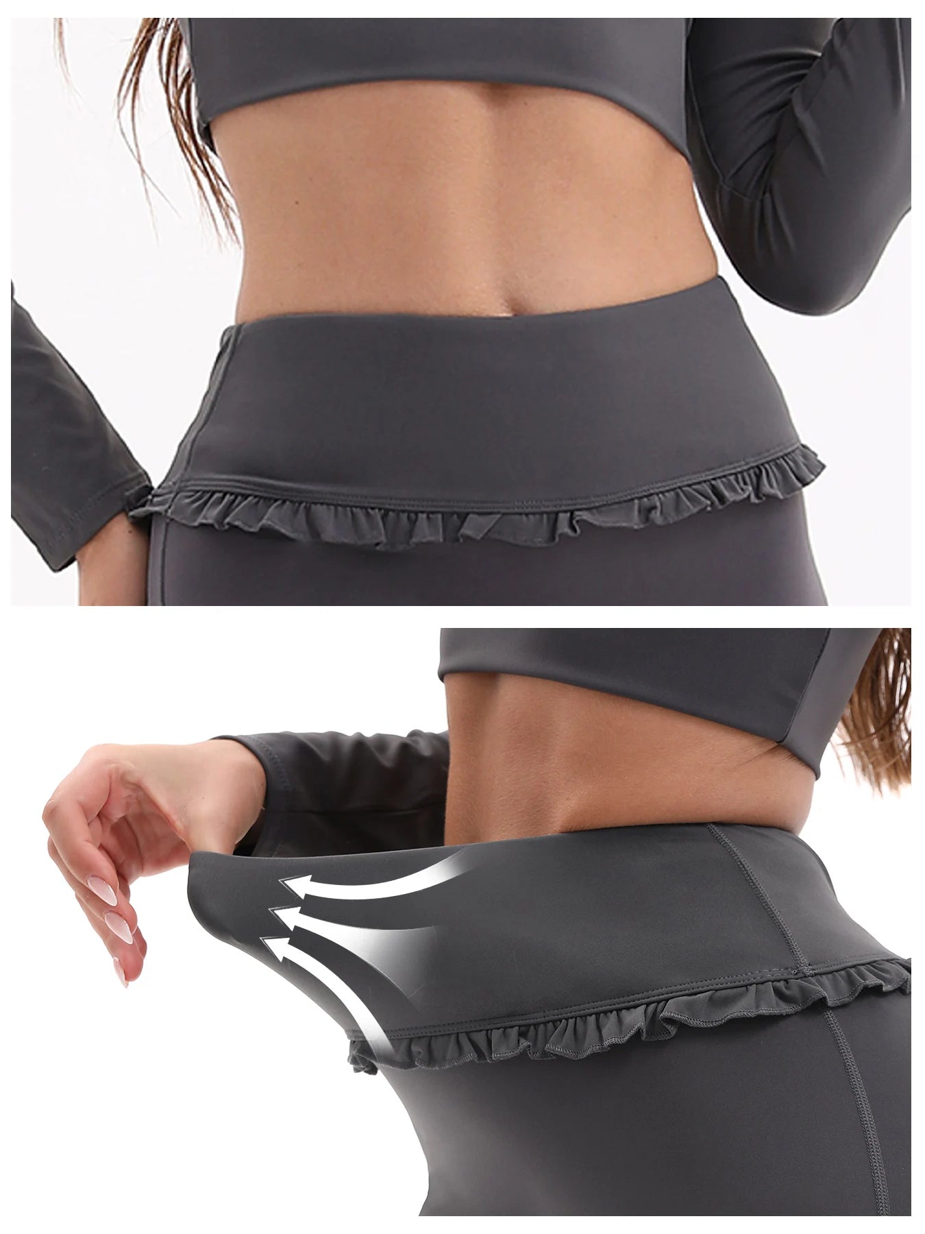 FrillFlow™ 2-Piece Yoga Set — Tummy-Control Flare Pants & Long-Sleeve Top