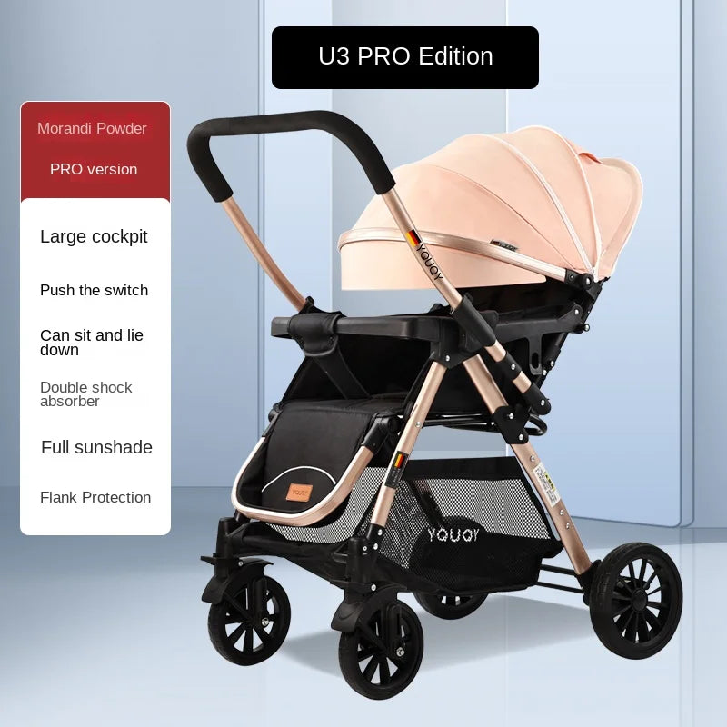 Newborn 0-4 years old Baby stroller can sit and lie down Two-way Children Shock Absorption Folding Baby High Landscape Pram