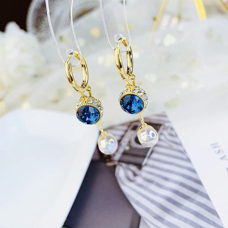 Crystal & Pearl Drop Earrings | Gold-Plated Brass Dangle Jewelry for Women