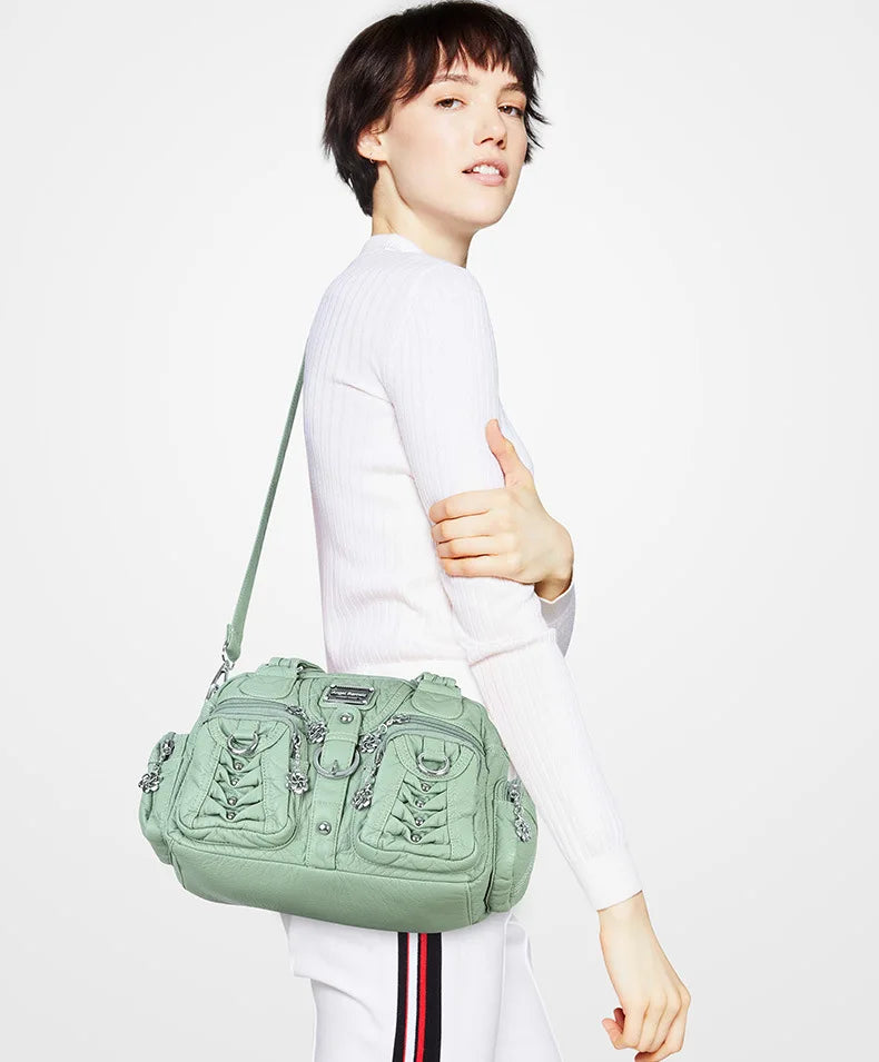 Angel kiss Women Handbags Satchel Top-handle Handbag PU Shoulder Bag Roomy Pocket  Pack Multi-pockets Shoulder Purse Bags