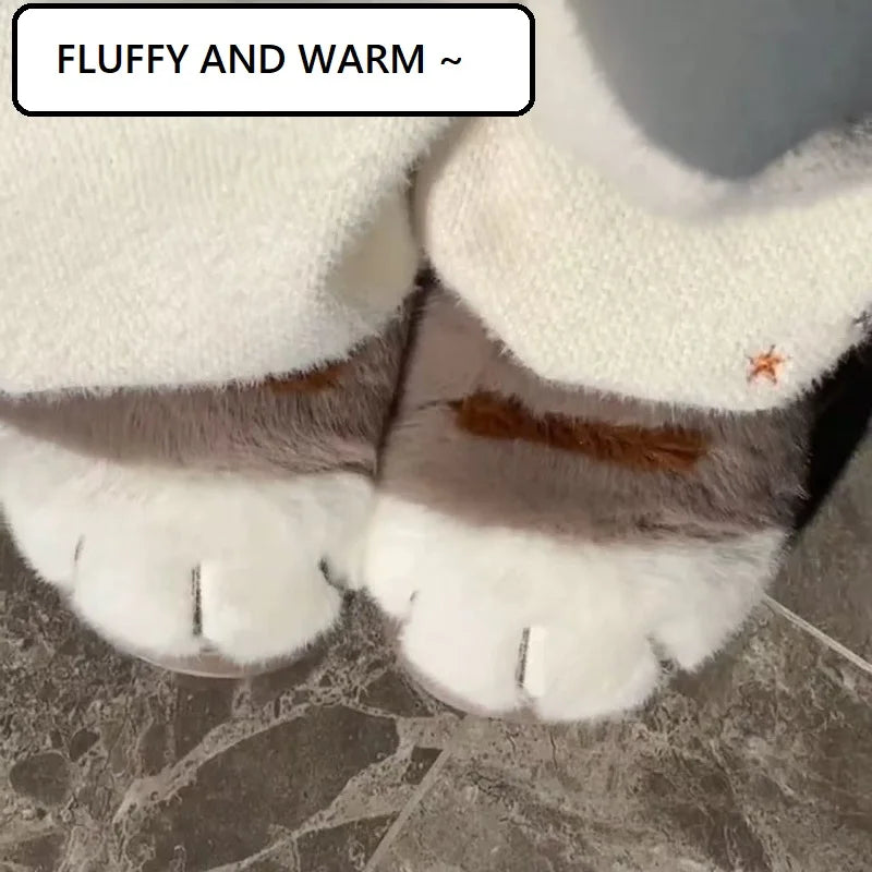 New Adorable Kitty Claw Slippers Women's Home Shoes Non Slip Furry Mules Female Fashion Warm Fluffy Slides Outdoor Cat Slippers